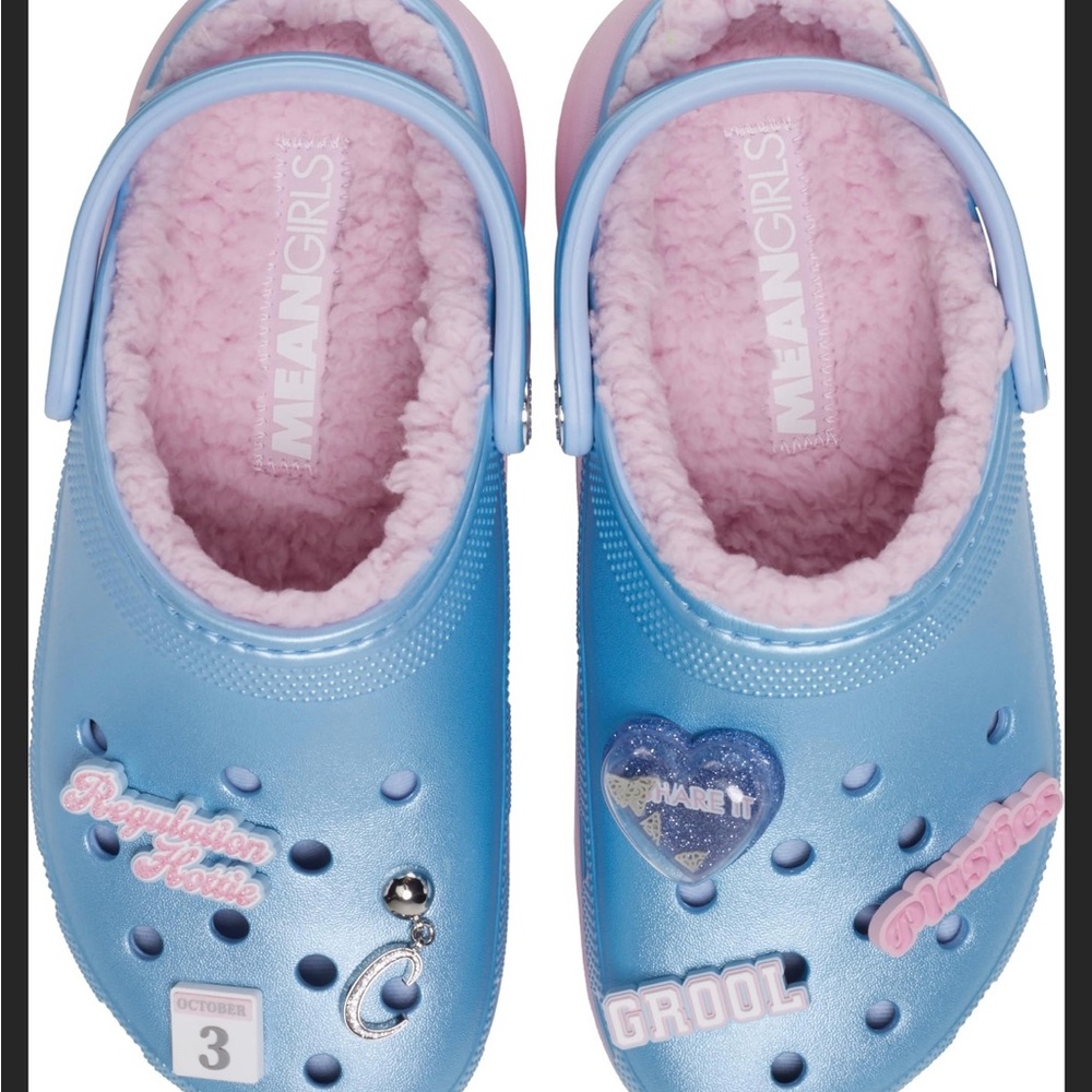 CROCS Blue and Pink Clogs with Playful Heart Designs